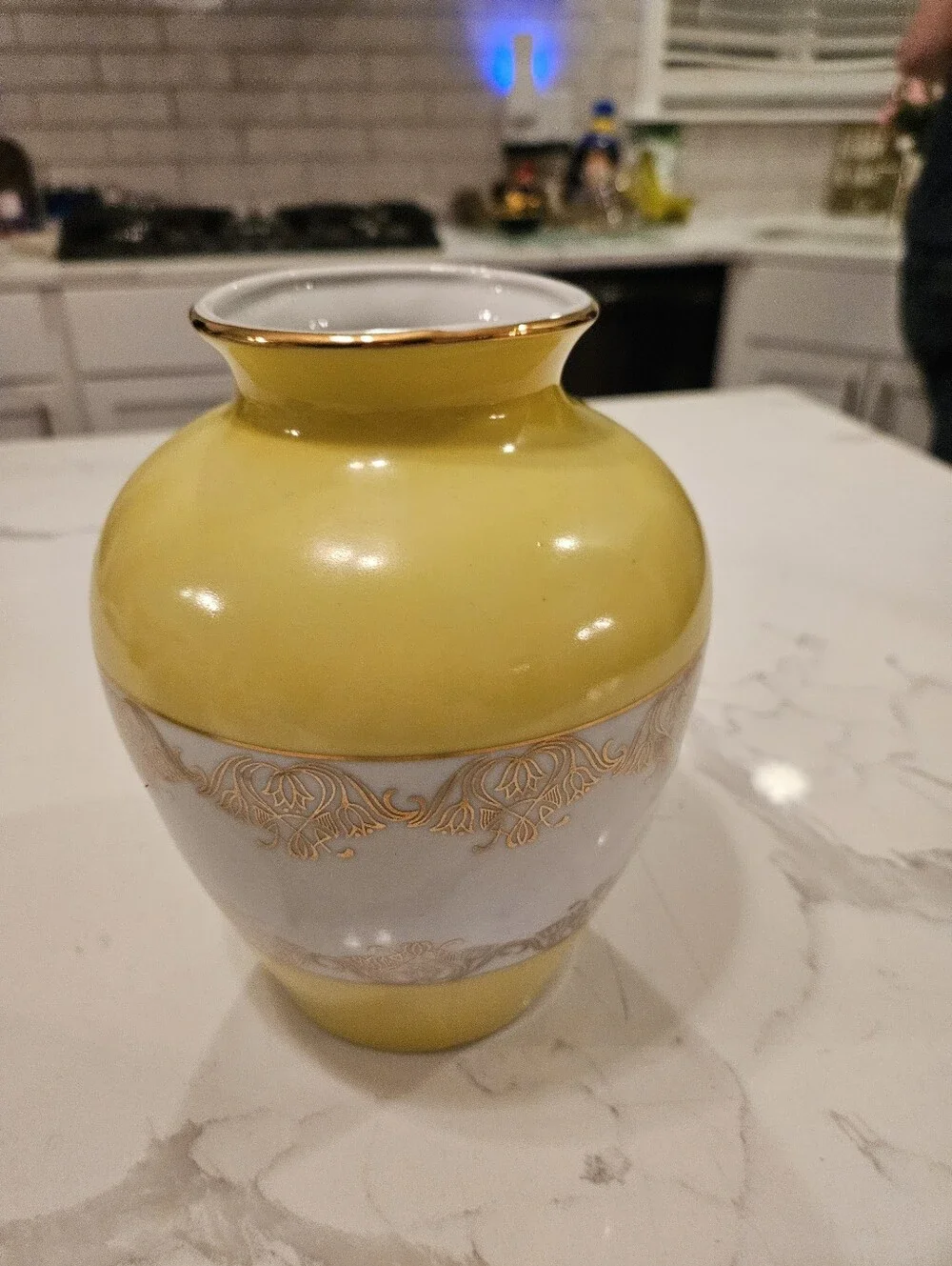 Vintage Chodziez Porcelain Vase Yellow Gold